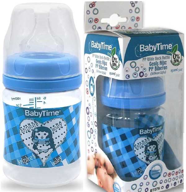 BABYTIME Bt076 Geniş Ağız Pp Biberon 150 ml Mavi