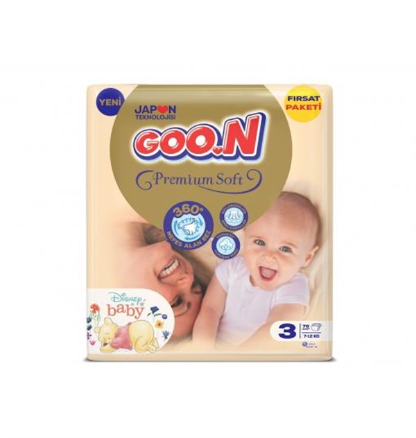 GOON Premium Bant Bebek Bezi 3 Numara Aylık Paket 76 Adet