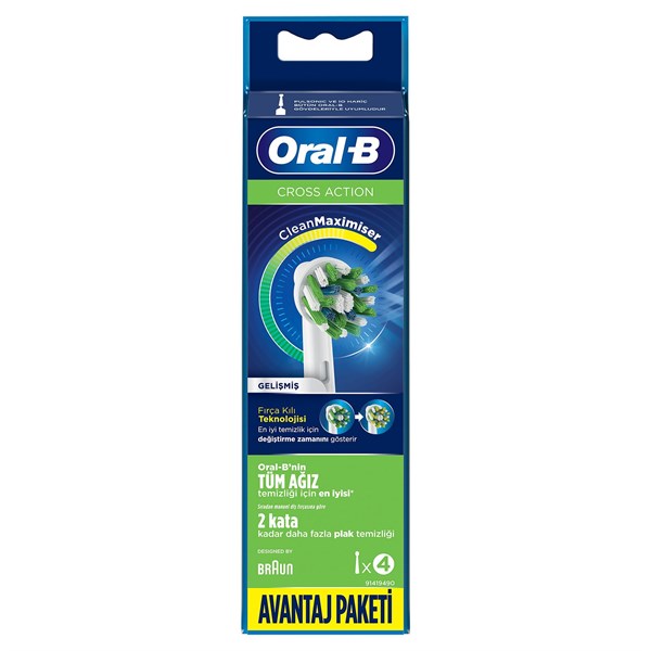 ORAL B Şarjlı Diş Fırçası Yedeği Cross Action Clean Maximiser 4'lü