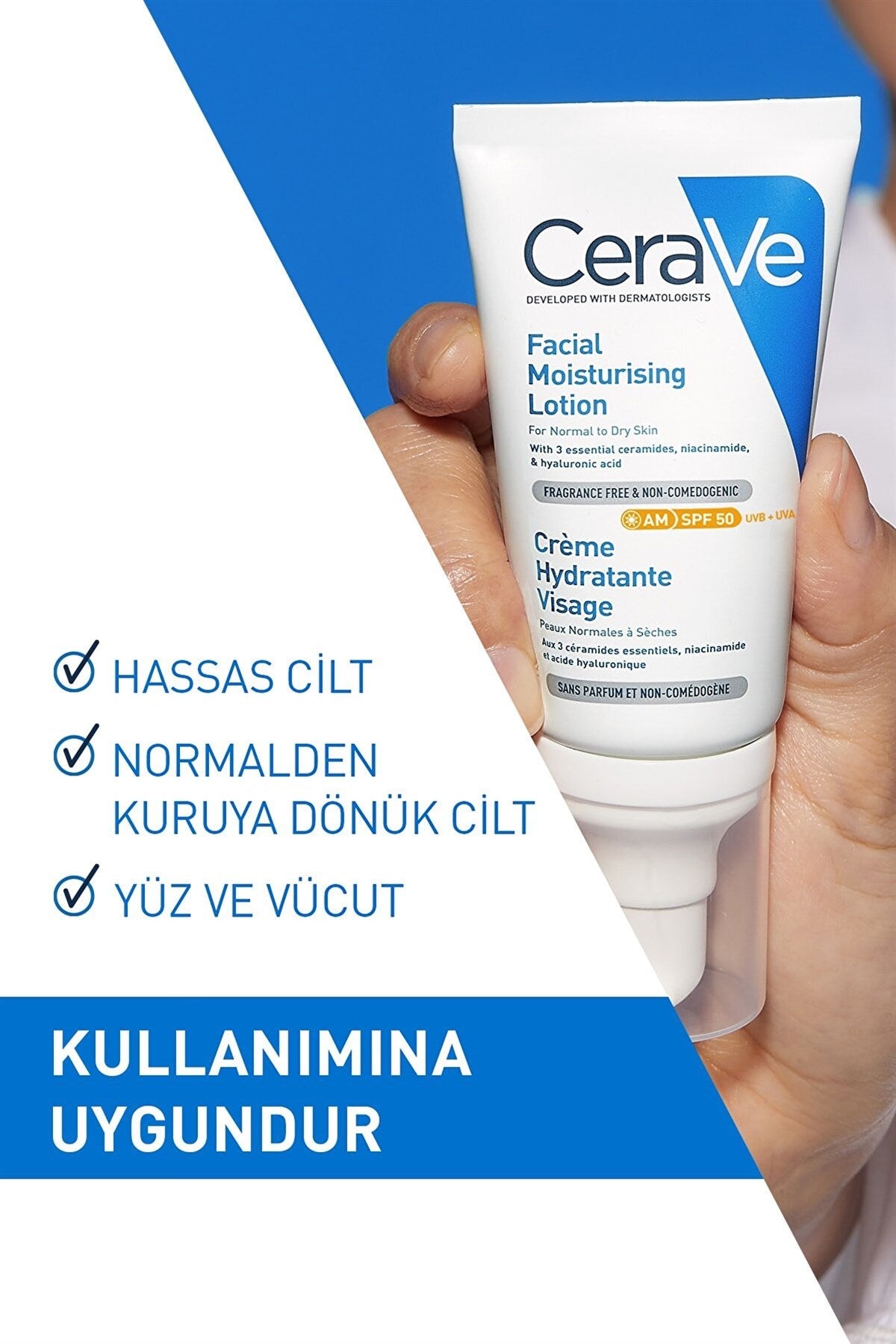 CERAVE SPF50 Güneş Koruma Faktörlü Yüz Kremi 52 ml