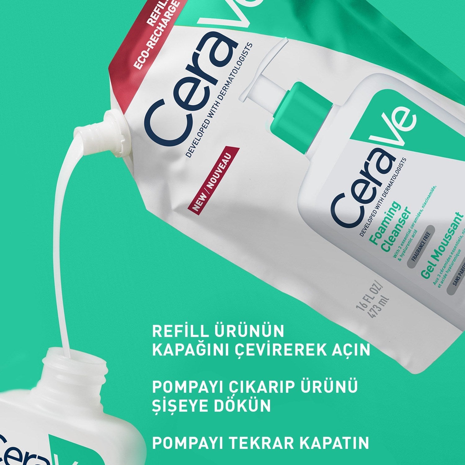 CERAVE Köpüren Yüz Temizleyici Jel Cilt Yağını ve Kirini Arındırır 473 ml Tüm Cilt Tipleri