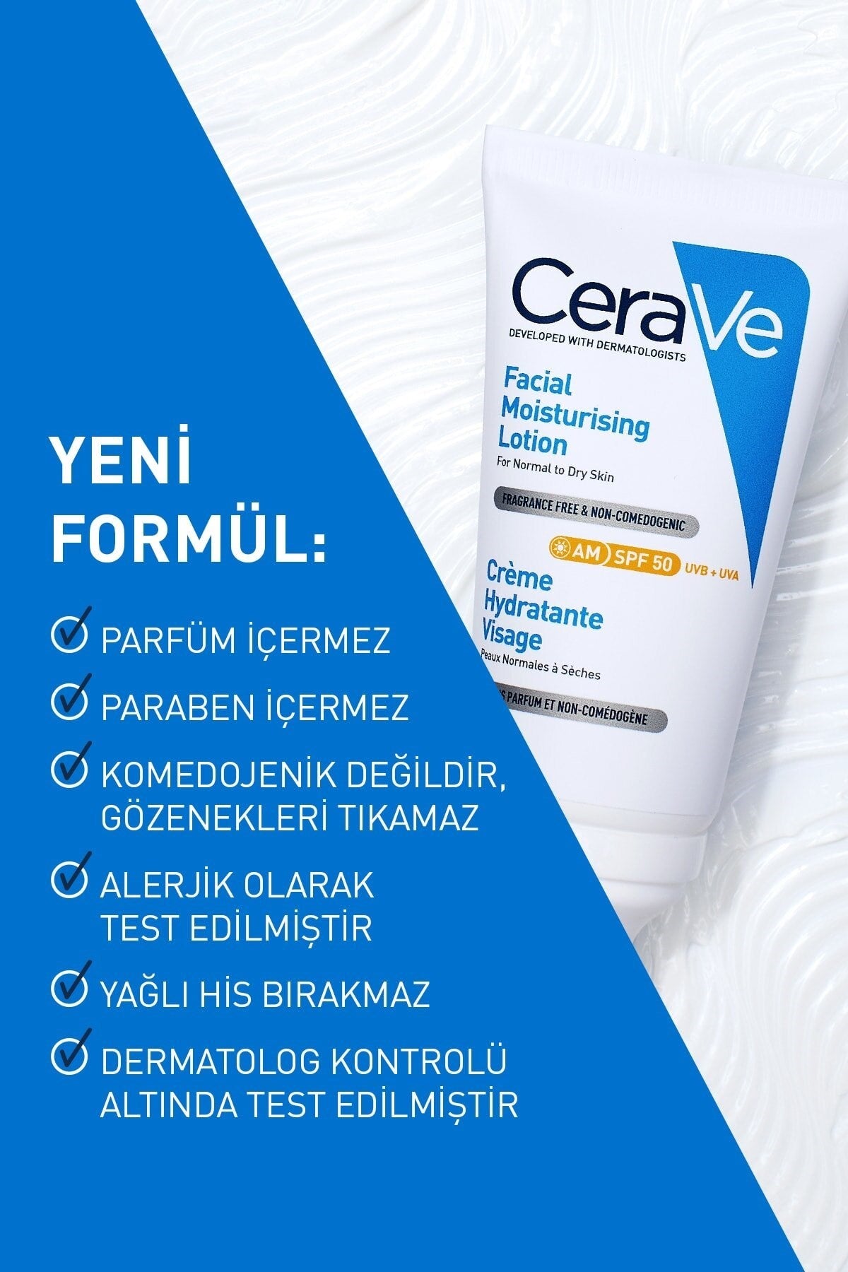 CERAVE SPF50 Güneş Koruma Faktörlü Yüz Kremi 52 ml