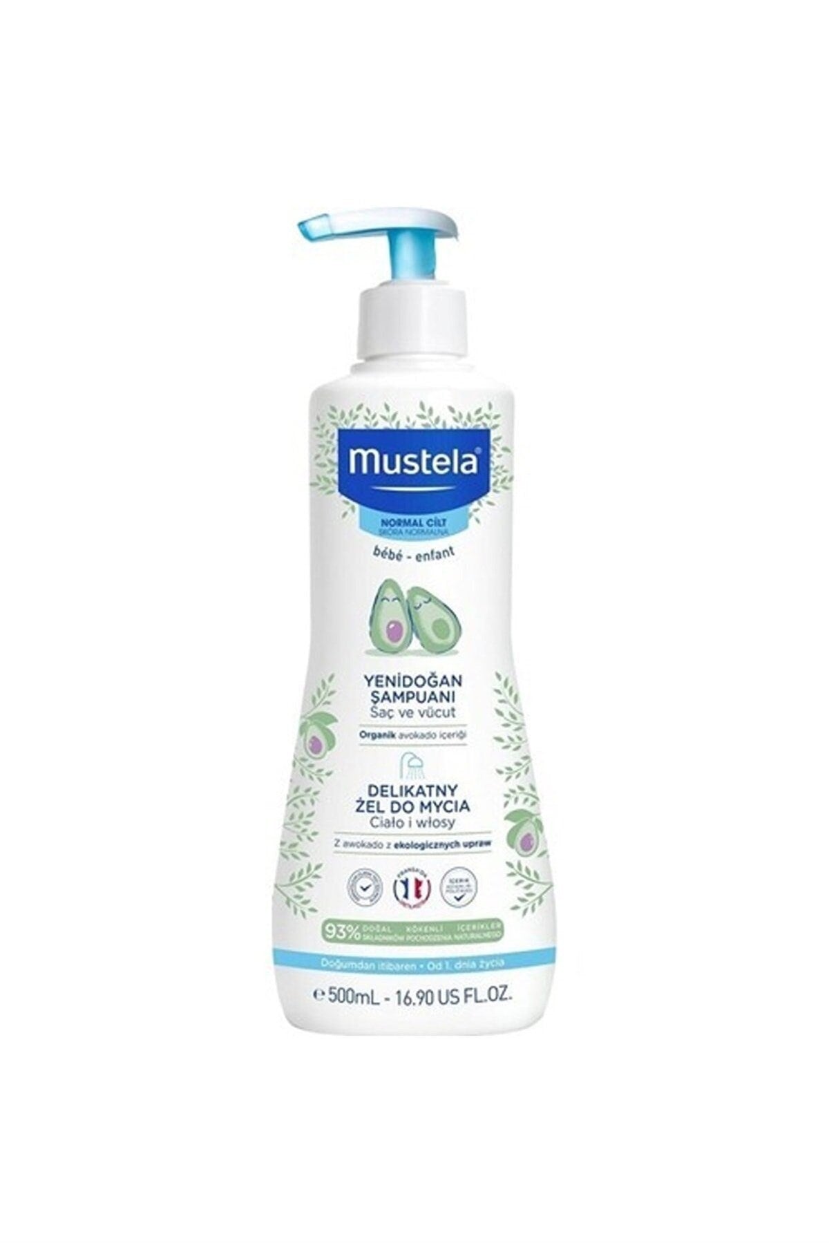 MUSTELA Yenidoğan Saç ve Vücut Şampuanı Organik Avokado İçeriği 500 ml
