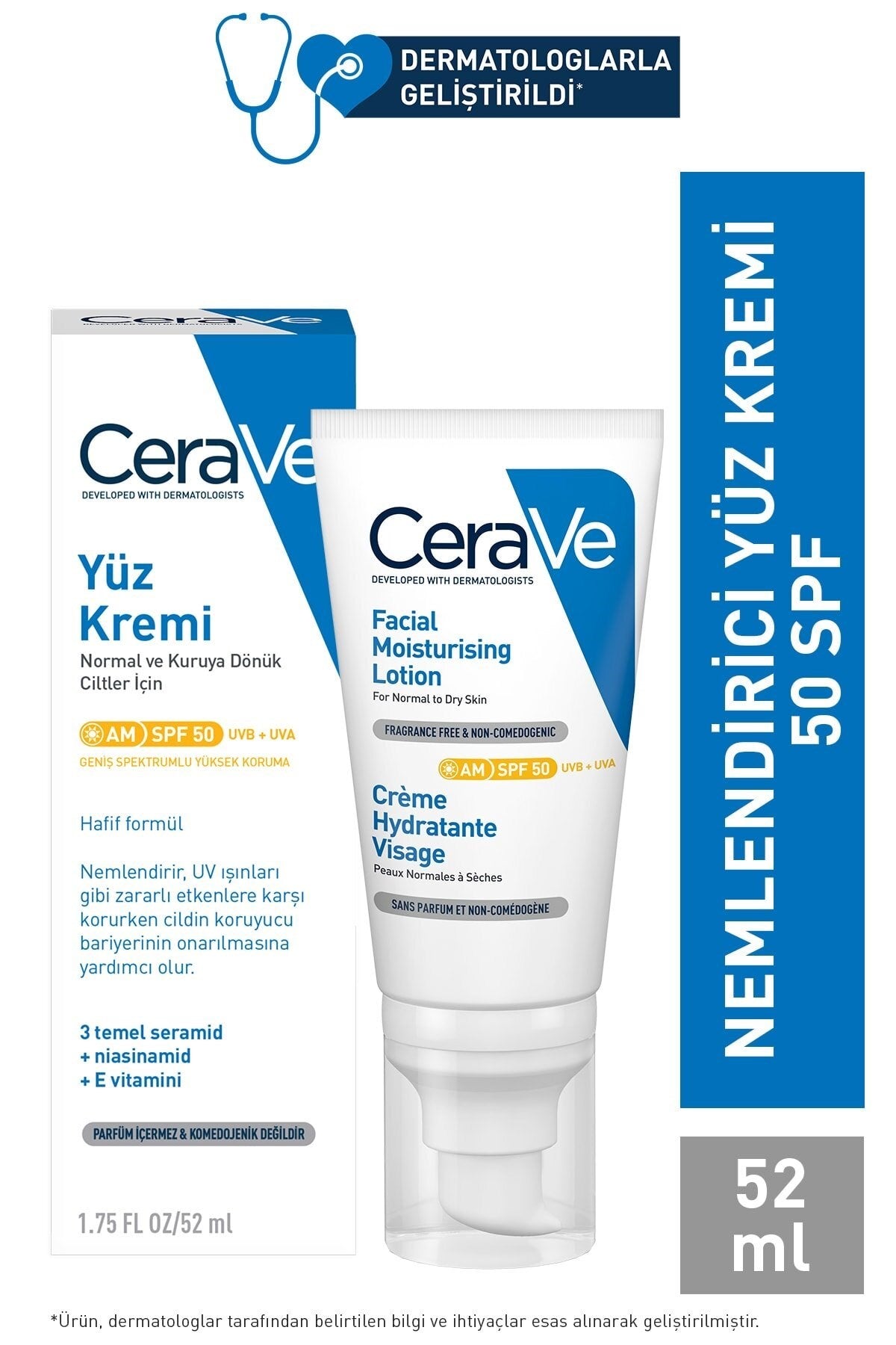 CERAVE SPF50 Güneş Koruma Faktörlü Yüz Kremi 52 ml