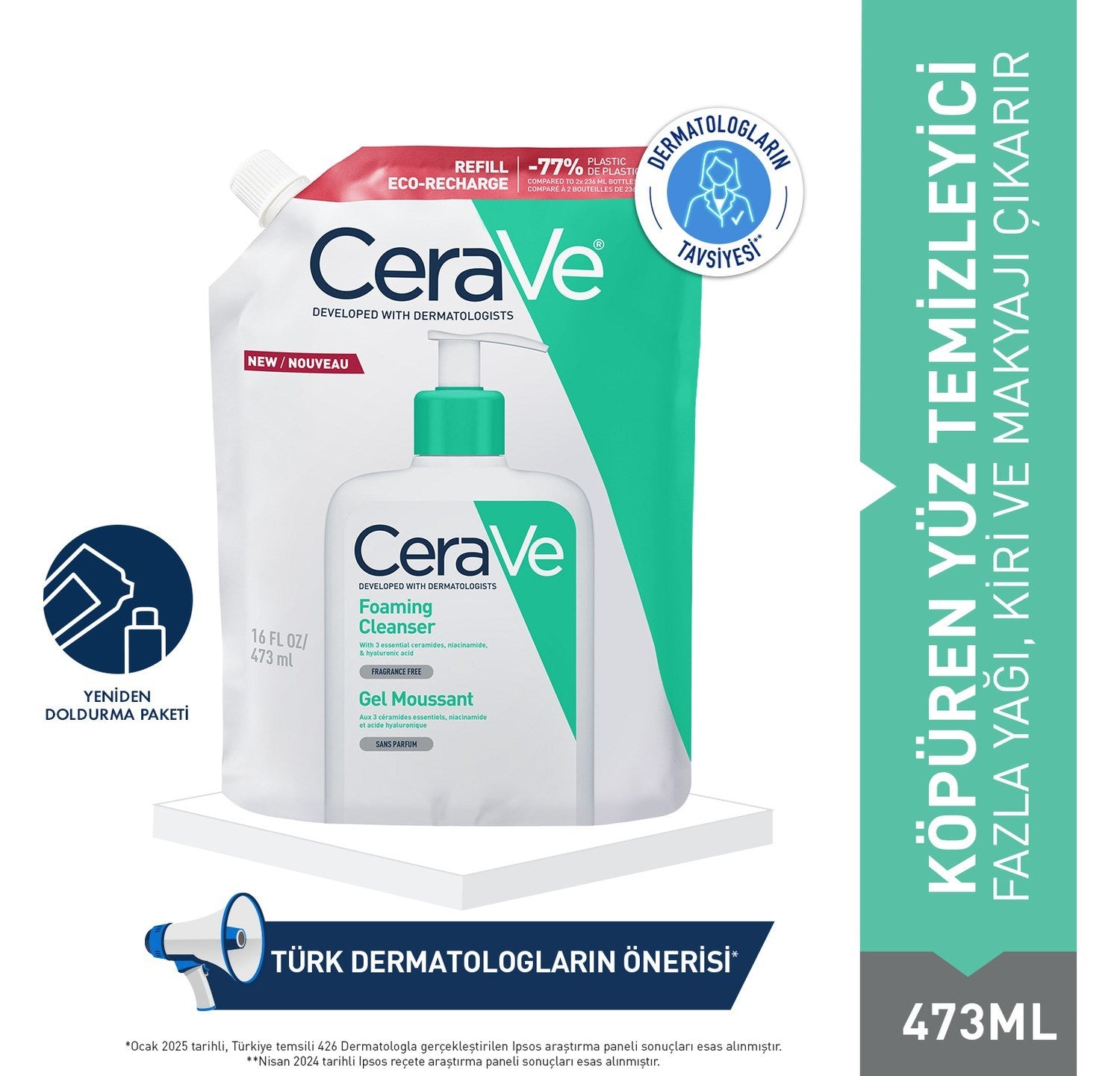 CERAVE Köpüren Yüz Temizleyici Jel Cilt Yağını ve Kirini Arındırır 473 ml Tüm Cilt Tipleri