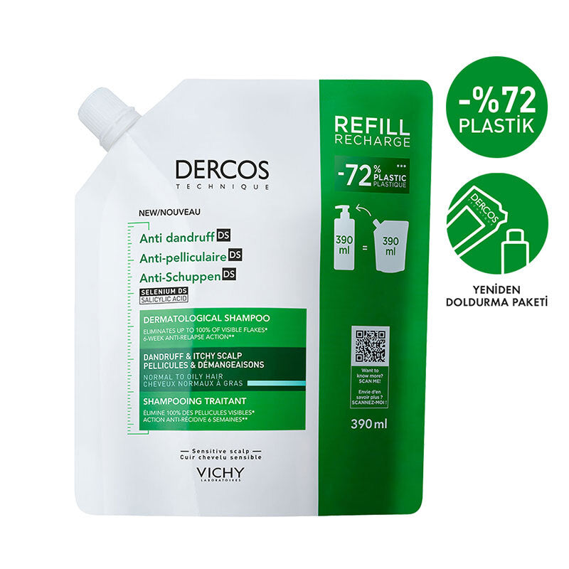 Vichy Dercos Anti-Dandruff Kepek Karşıtı Şampuan 390 ml - Normal ve Yağlı Saçlar (Refill)
